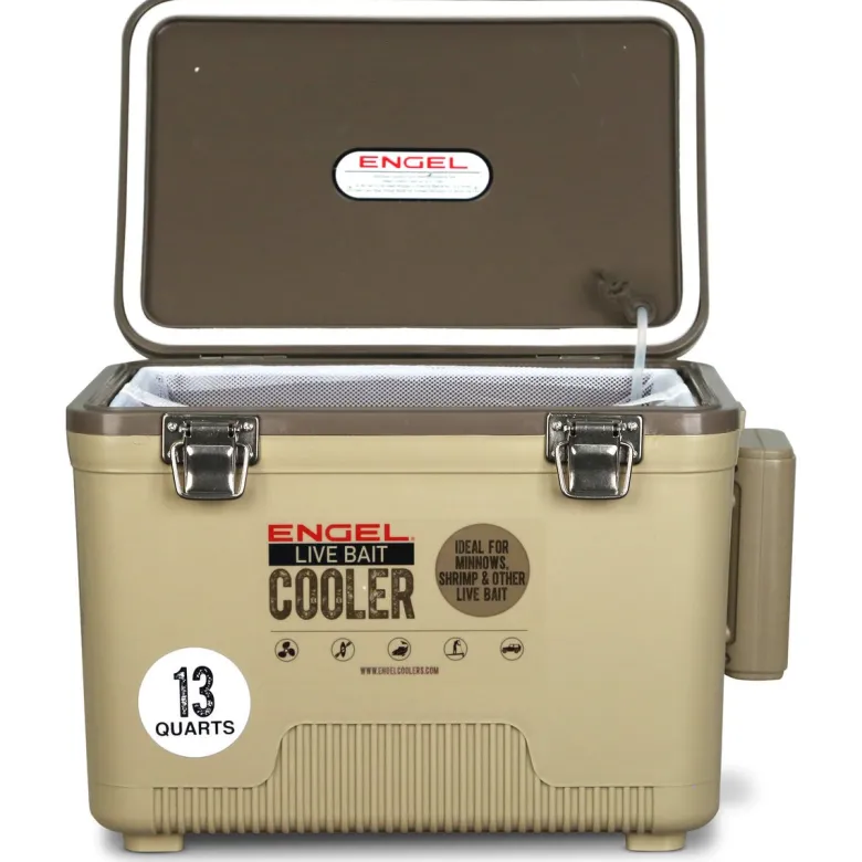 Engel 13 Quart Live Bait Pro Cooler with AP3 Rechargeable Aerator & Stainless Hardware